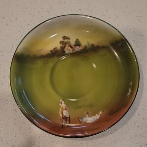 Antique German Royal Bayreuth Porcelain Saucer Girl With Geese Series